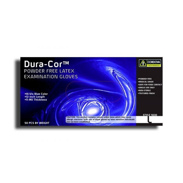 Dura-Cor, 11 mil, Hi-Vis Blue Latex, Exam Grade, Powder Free, 12″, Textured, #4030
