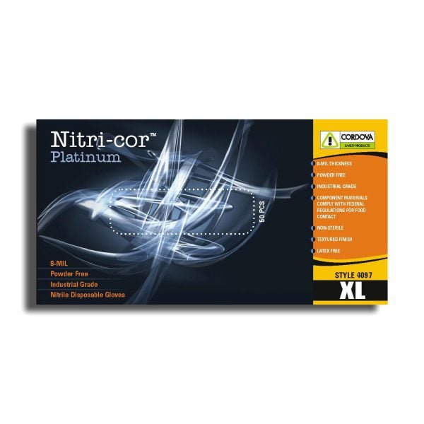 Disposable, Nitri-Cor® Platinum, Industrial, Nitrile, Powder Free, 8 mil, Blue: #4097