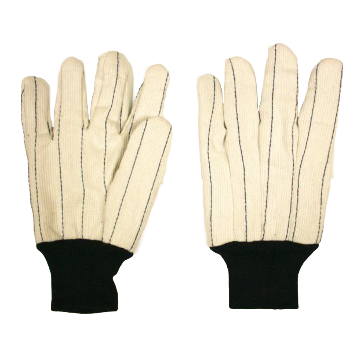 Double Palm Gloves, Double Quilted, Polyester/Cotton, Corded Fabric, Natural Color, Straight Thumb, Blue Knit Wrist #2439CDQN