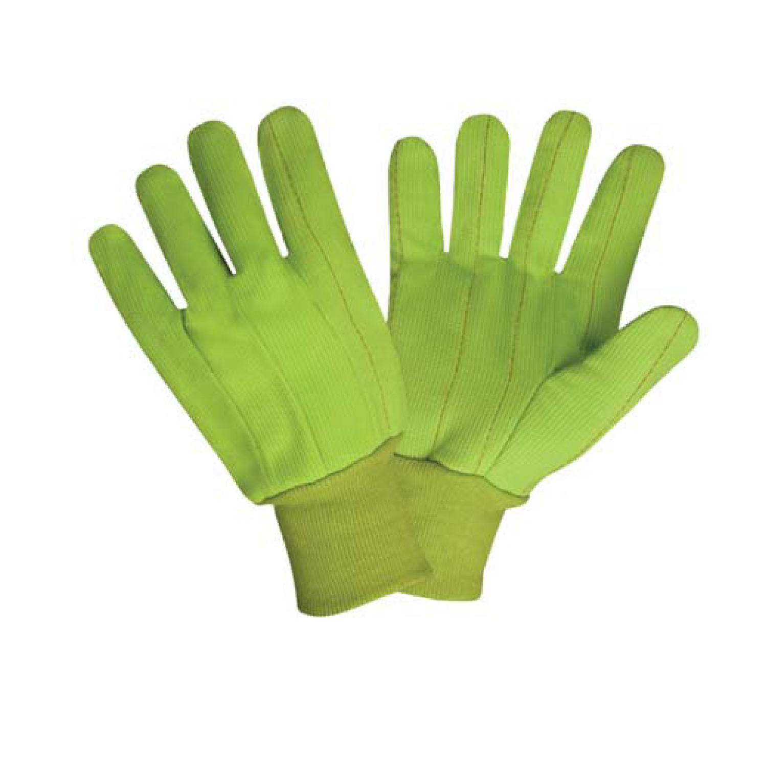 High Visibility, Lime Green, 18-ounce, Double Palm Gloves, 100% Cotton Corded Canvas Fabric, Clute Pattern, Lime Green Knit Wrist #2850CD