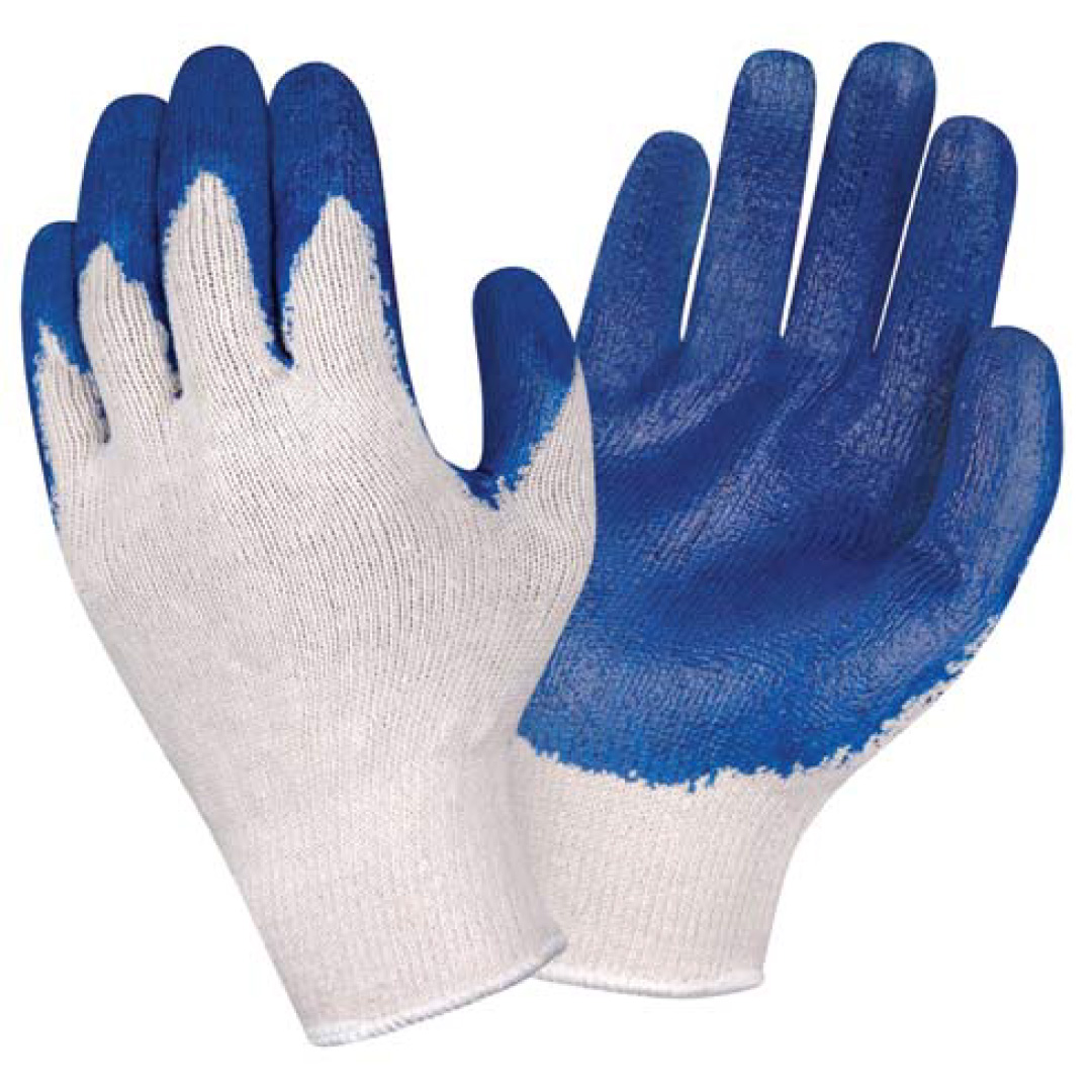 Coated Machine Knits, Economy, 10-Gauge, Natural, Polyester/Cotton Machine Knit Shell with Blue Latex Palm Coating #3891 (sold by the dozen)