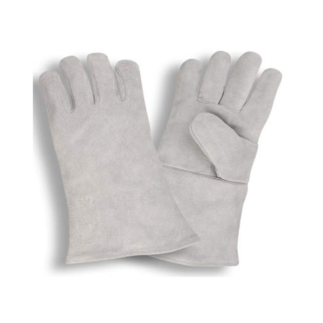 Welders Gloves, Ladies, Gray Shoulder Leather Welders Gloves, One Piece Back, Full Sock Lining, Wing Thumb #7602